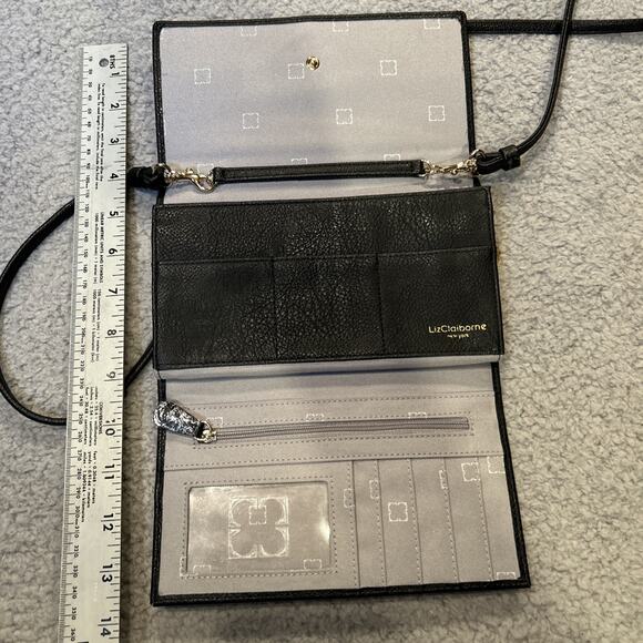 Liz Claiborne Black Leather Wallet Trifold Organizer Clutch W/Detachable Strap - Picture 13 of 13
